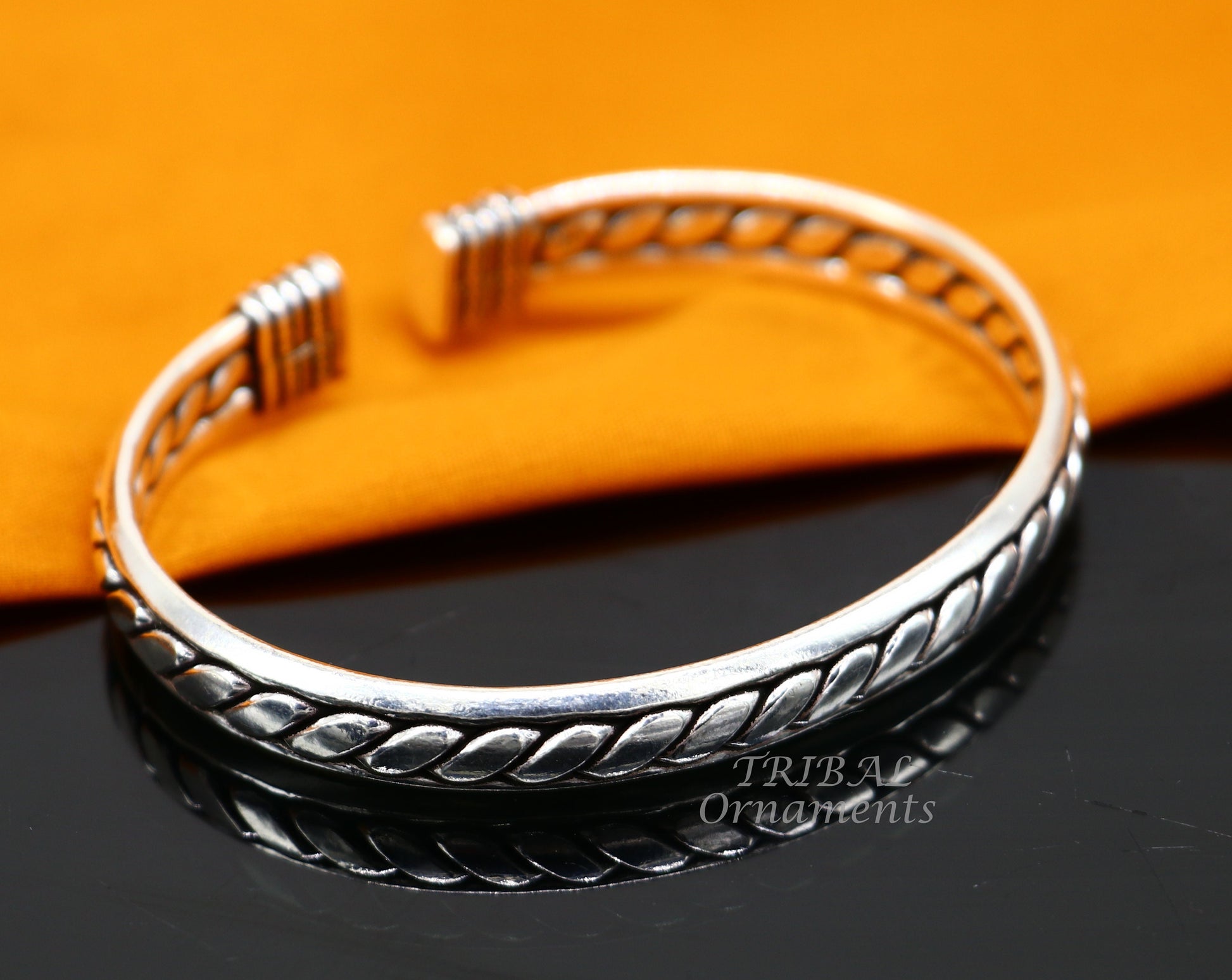 925 sterling silver bright cuff bangle bracelet kada, gorgeous open face adjustable bracelet unisex Indian stylish jewelry cuff122 - TRIBAL ORNAMENTS