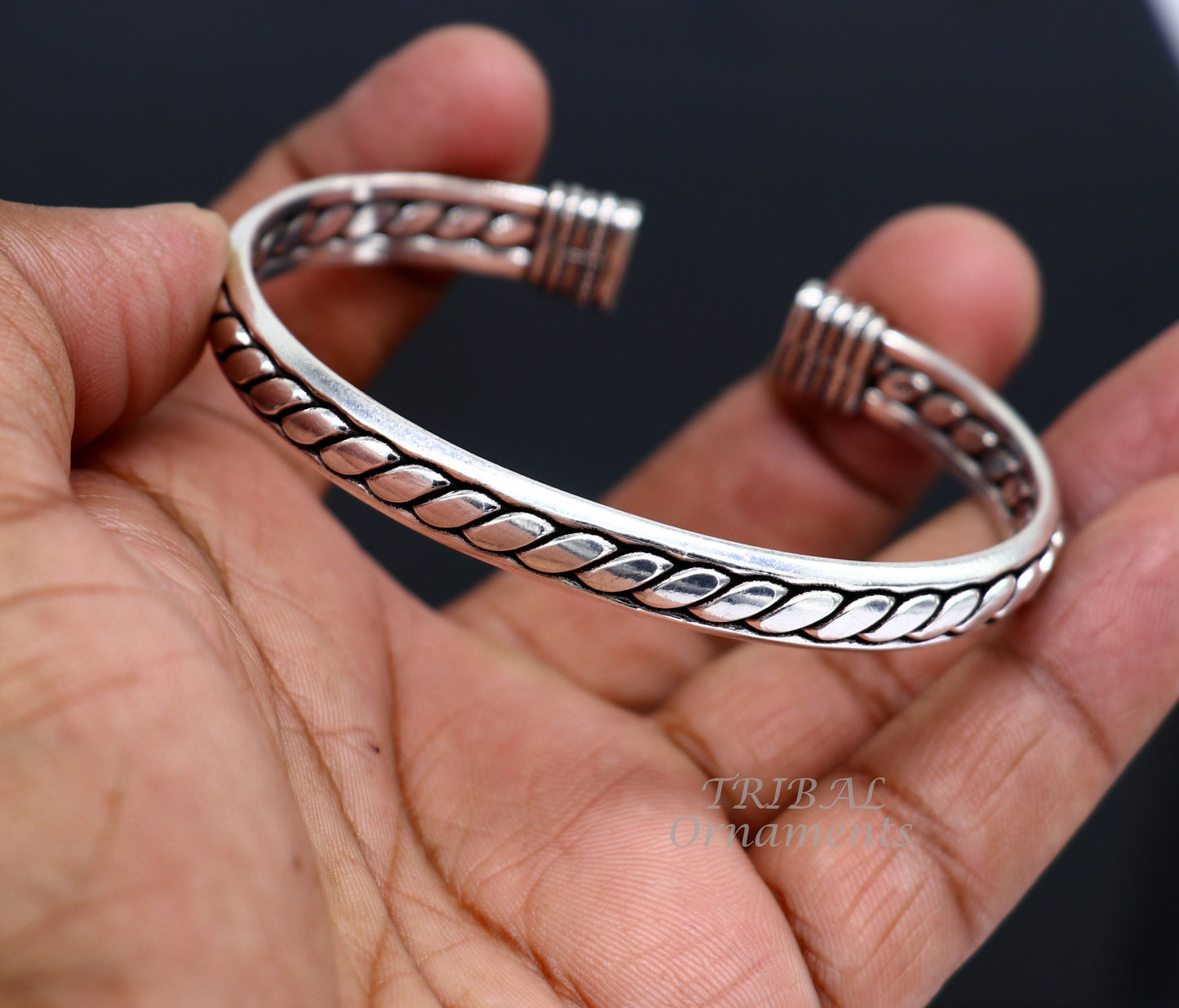 925 sterling silver bright cuff bangle bracelet kada, gorgeous open face adjustable bracelet unisex Indian stylish jewelry cuff122 - TRIBAL ORNAMENTS