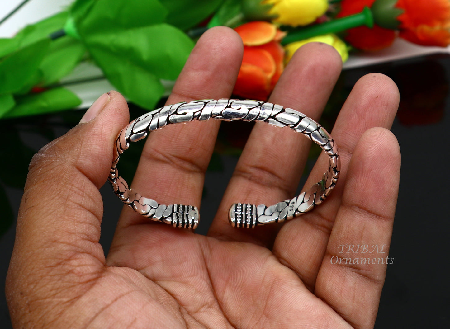 925 sterling silver cuff bracelet kada, amazing unisex vintage style handmade daily use ethnic bangles  kada cuff129 - TRIBAL ORNAMENTS