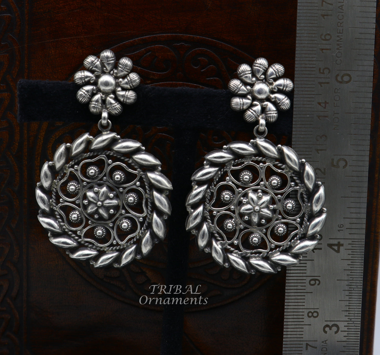 925 Sterling silver handmade flower design stud earrings, excellent customized penalized ethnic Garba dance girls jewelry gifting s1053 - TRIBAL ORNAMENTS