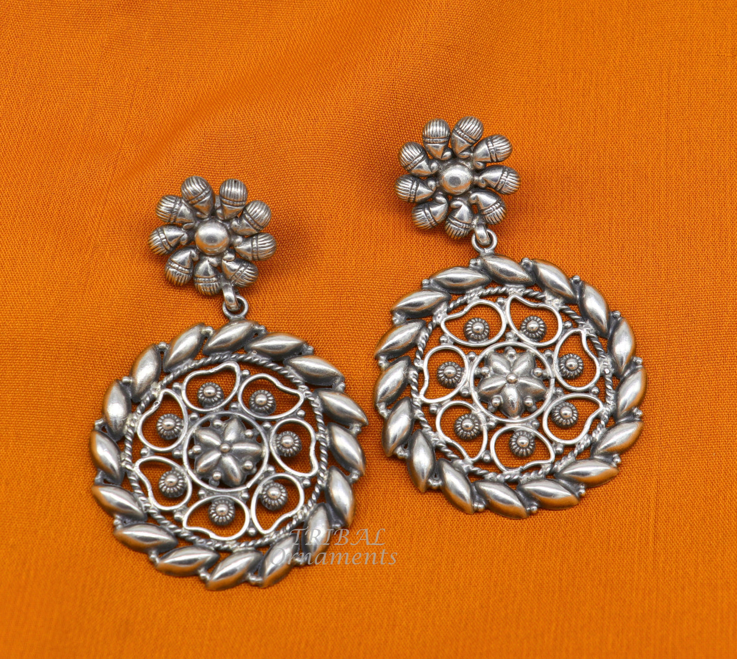 925 Sterling silver handmade flower design stud earrings, excellent customized penalized ethnic Garba dance girls jewelry gifting s1053 - TRIBAL ORNAMENTS