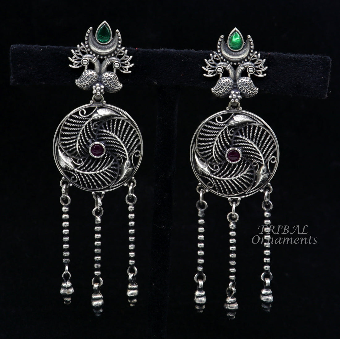 925 Sterling silver handmade charm peacock stud earring, excellent customized hangings brides girls wedding jewelry gifting s1057 - TRIBAL ORNAMENTS