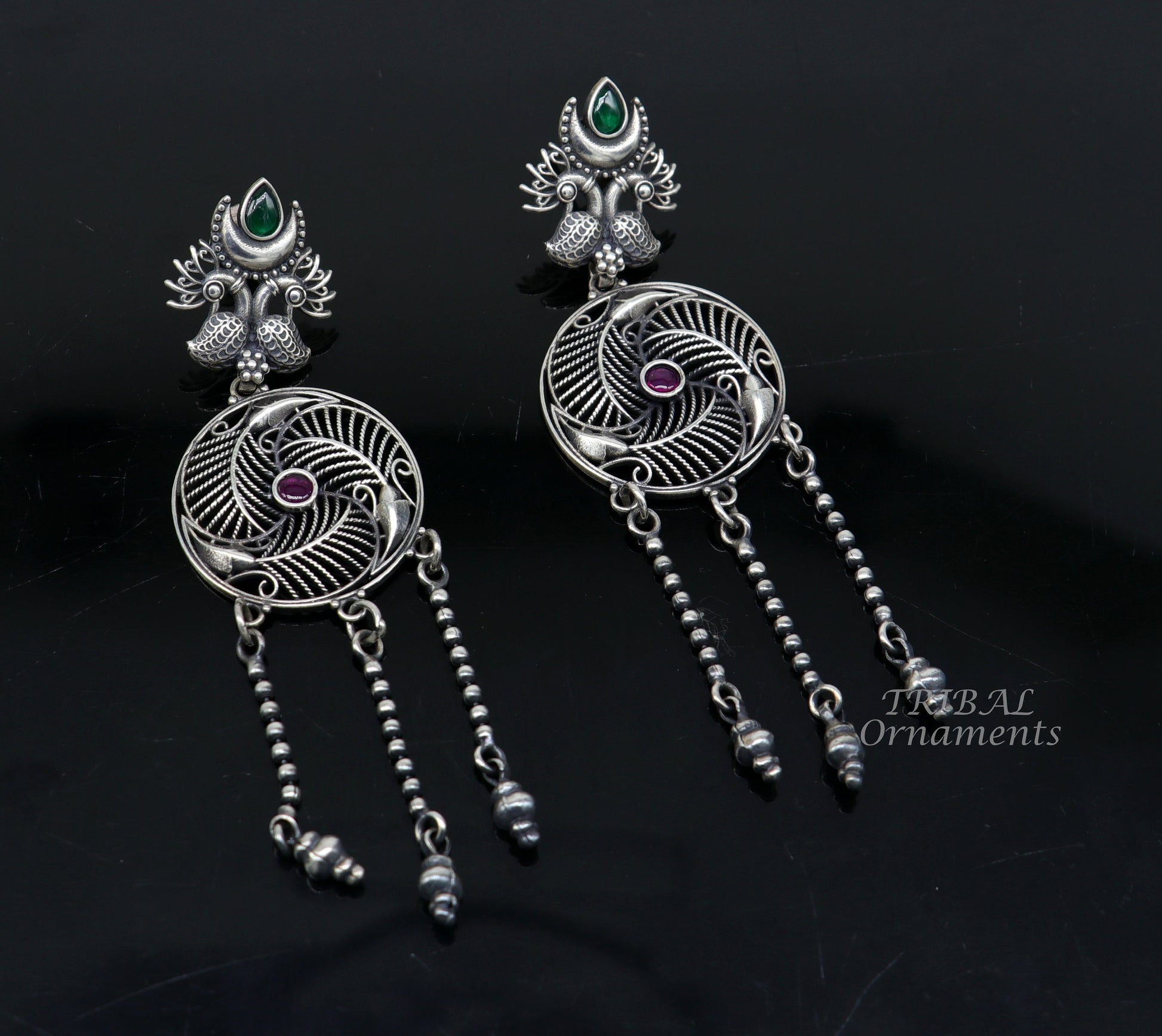 925 Sterling silver handmade charm peacock stud earring, excellent customized hangings brides girls wedding jewelry gifting s1057 - TRIBAL ORNAMENTS