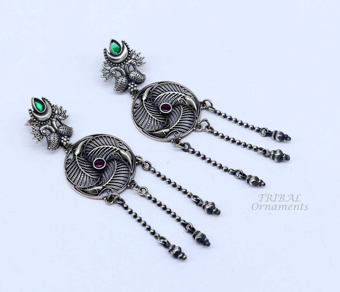 925 Sterling silver handmade charm peacock stud earring, excellent customized hangings brides girls wedding jewelry gifting s1057 - TRIBAL ORNAMENTS