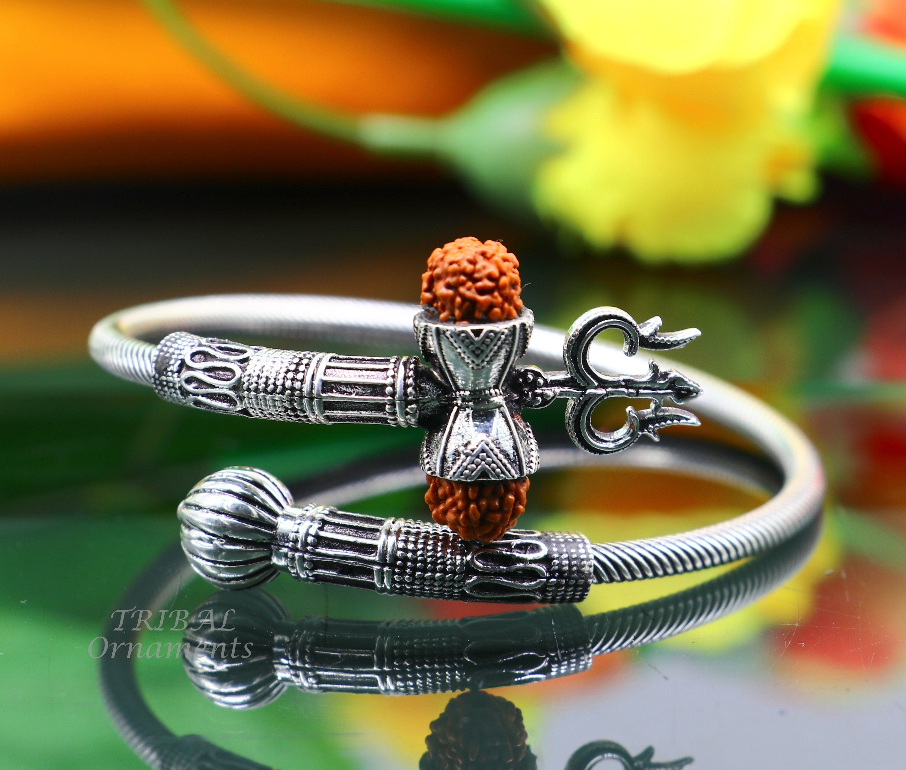 Buy 925 Sterling Silver Handmade Shiva Trishul Bangle Bracelet Rudraksha  Kada, Excellent Bahubali Trident Kada Bracelet Gift Nsk535 Online in India  - Etsy