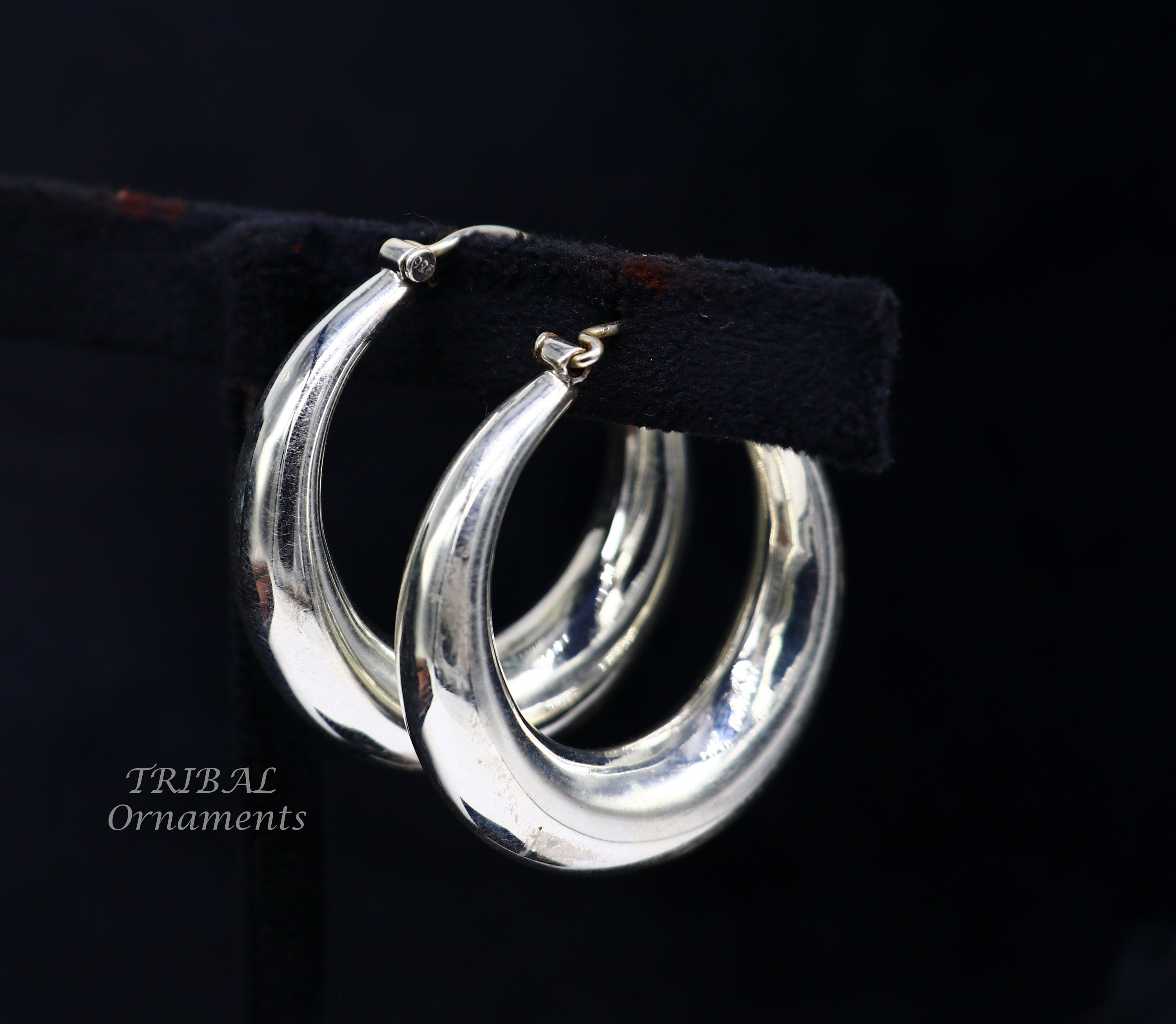 55MM Women's Alloy Silver Color Smooth Round Hoop Earrings