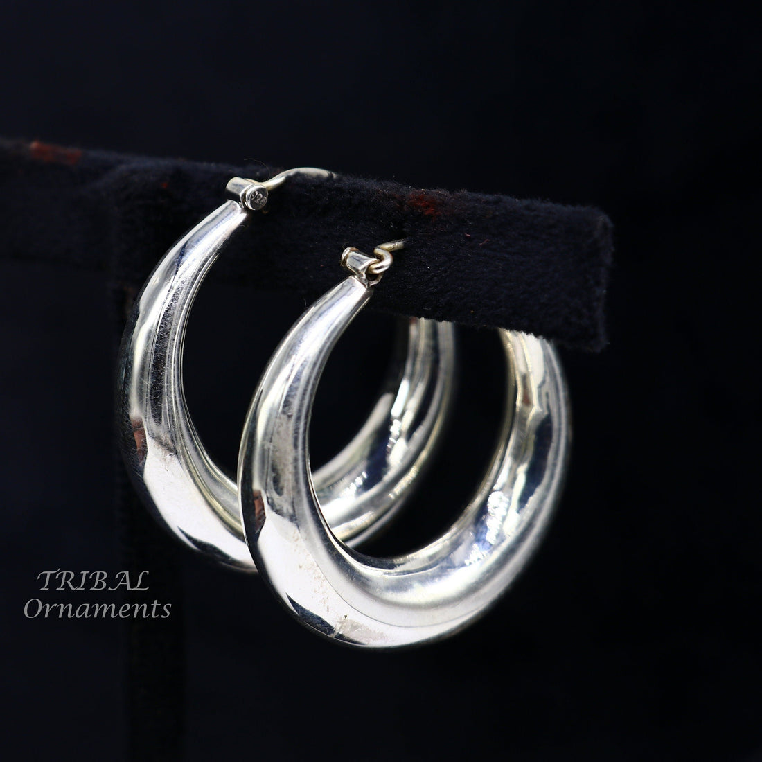 925 sterling silver handmade fabulous plain shining hoops earrings kundal unisex tribal belly dance ethnic jewelry from india s1066 - TRIBAL ORNAMENTS