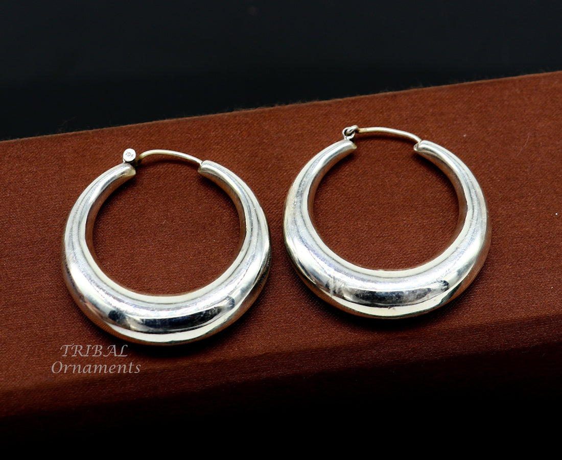 925 sterling silver handmade fabulous plain shining hoops earrings kundal unisex tribal belly dance ethnic jewelry from india s1066 - TRIBAL ORNAMENTS