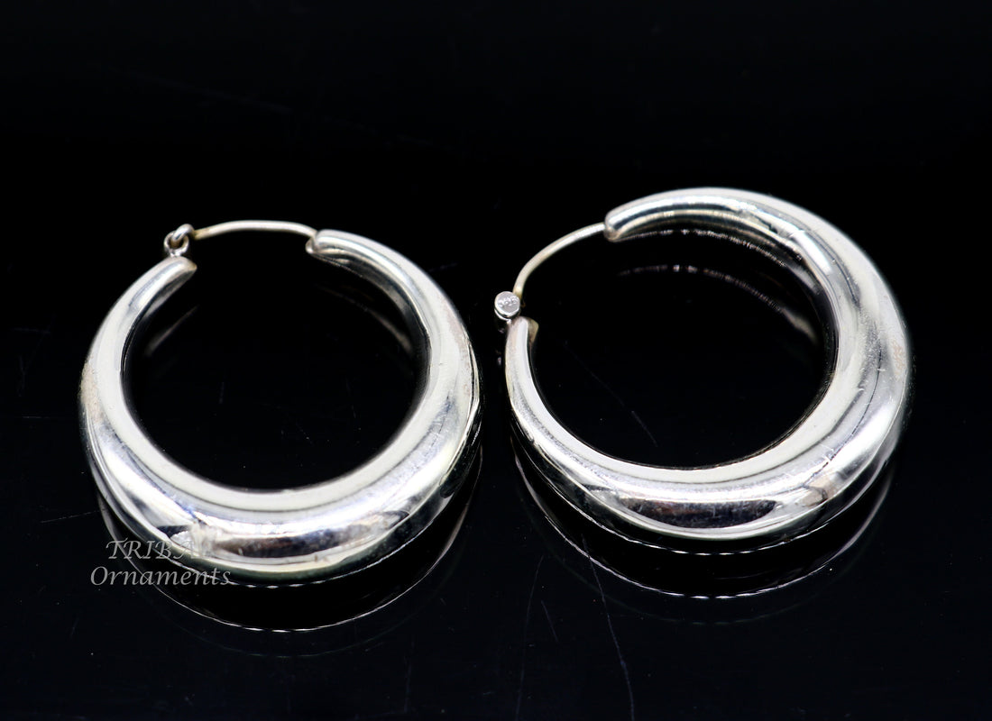 925 sterling silver handmade fabulous plain shining hoops earrings kundal unisex tribal belly dance ethnic jewelry from india s1066 - TRIBAL ORNAMENTS