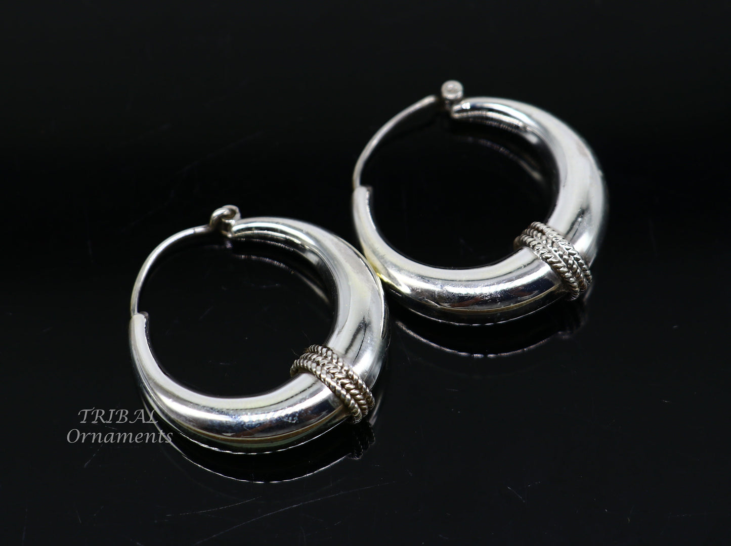 925 sterling silver handmade vintage ethnic style hoops earrings kundal,ethnic pretty bali tribal belly dance jewelry from india s1068 - TRIBAL ORNAMENTS