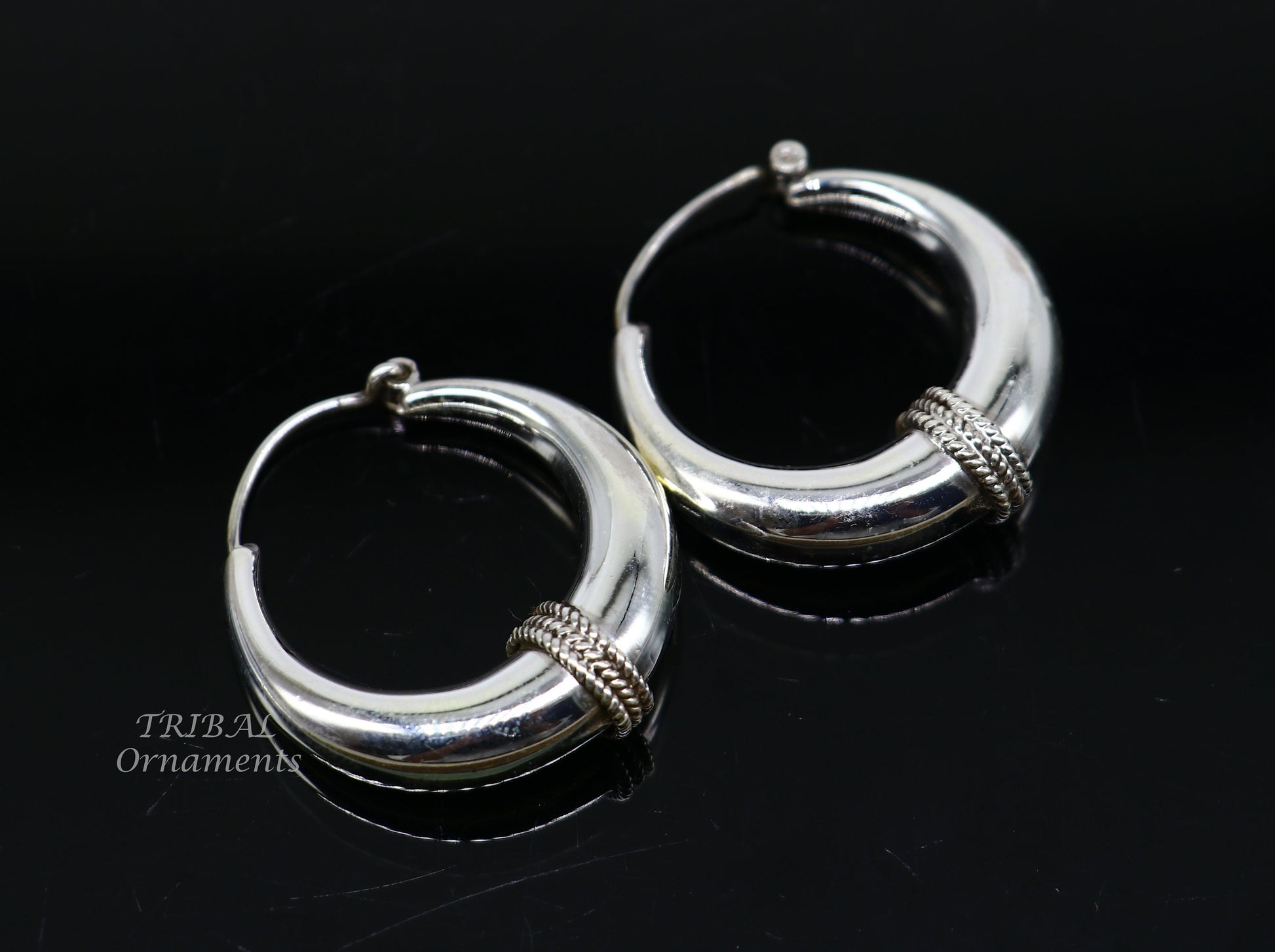 925 sterling silver handmade vintage ethnic style hoops earrings kundal,ethnic pretty bali tribal belly dance jewelry from india s1068 - TRIBAL ORNAMENTS