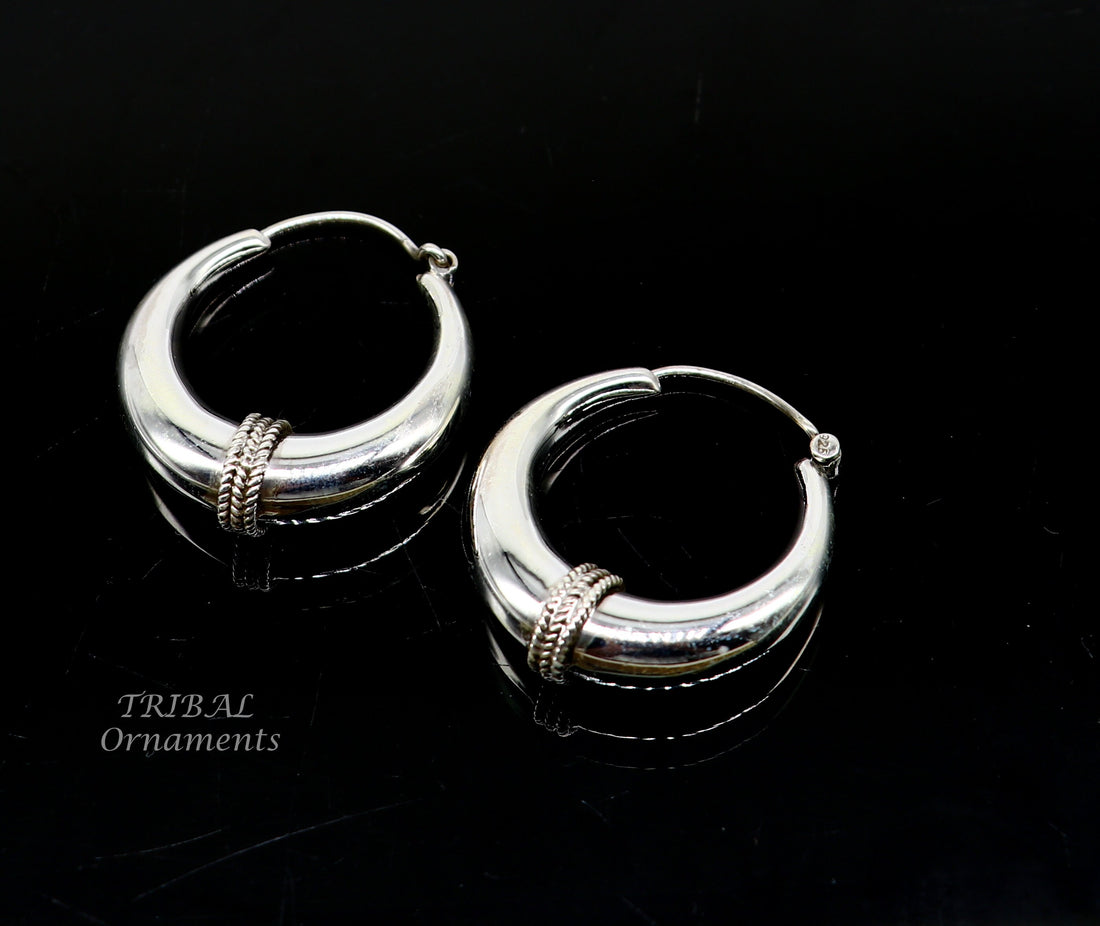 925 sterling silver handmade vintage ethnic style hoops earrings kundal,ethnic pretty bali tribal belly dance jewelry from india s1068 - TRIBAL ORNAMENTS