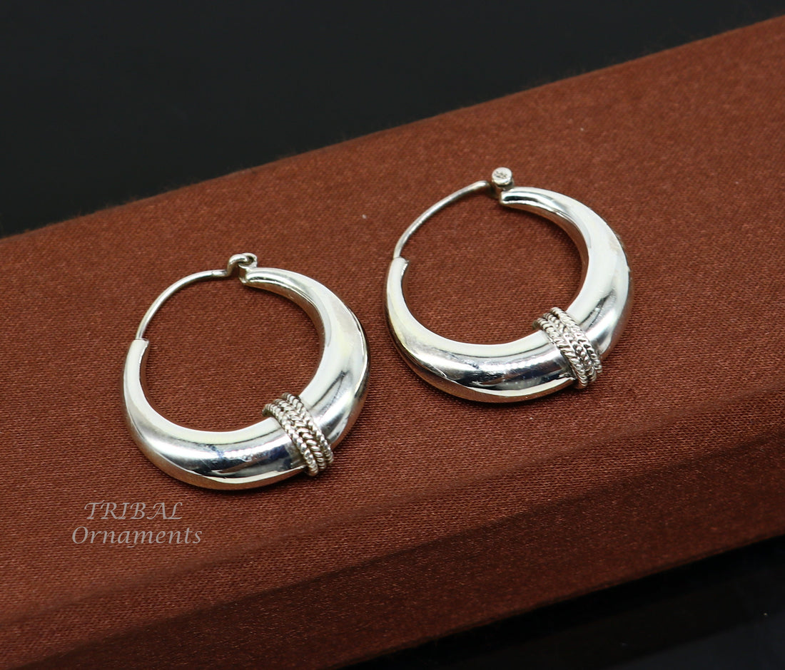 925 sterling silver handmade vintage ethnic style hoops earrings kundal,ethnic pretty bali tribal belly dance jewelry from india s1068 - TRIBAL ORNAMENTS