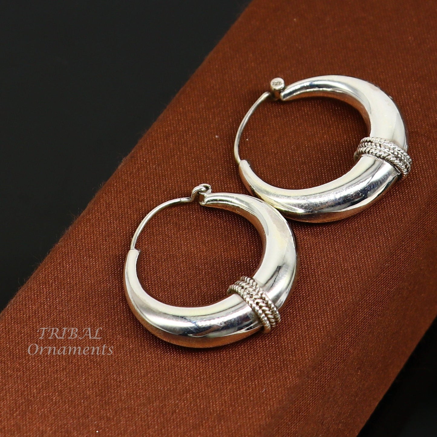 925 sterling silver handmade vintage ethnic style hoops earrings kundal,ethnic pretty bali tribal belly dance jewelry from india s1068 - TRIBAL ORNAMENTS