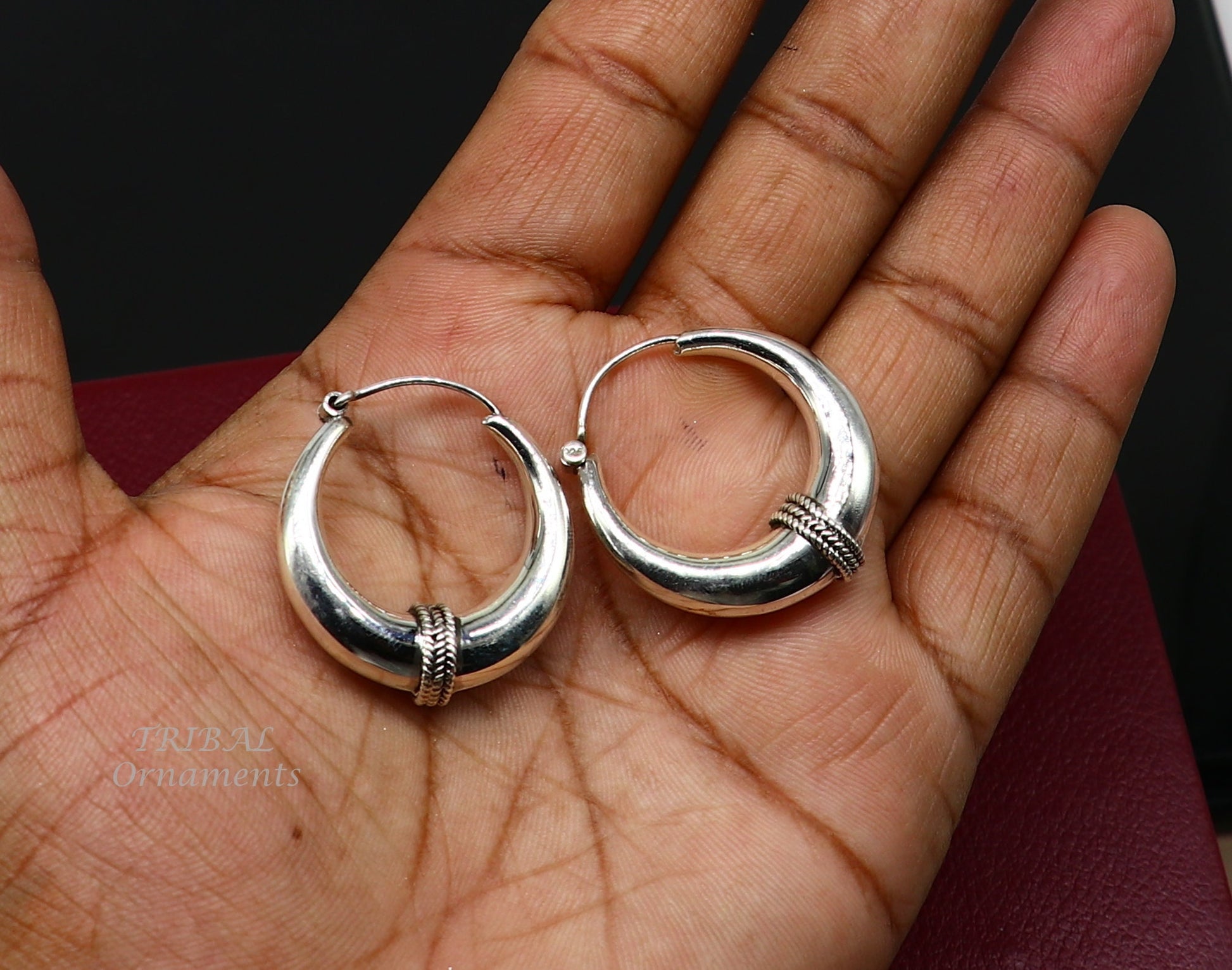 925 sterling silver handmade vintage ethnic style hoops earrings kundal,ethnic pretty bali tribal belly dance jewelry from india s1068 - TRIBAL ORNAMENTS