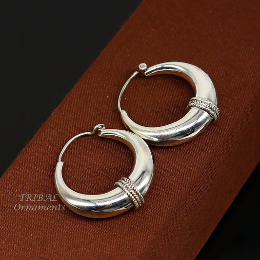 925 sterling silver handmade vintage ethnic style hoops earrings kundal,ethnic pretty bali tribal belly dance jewelry from india s1068 - TRIBAL ORNAMENTS