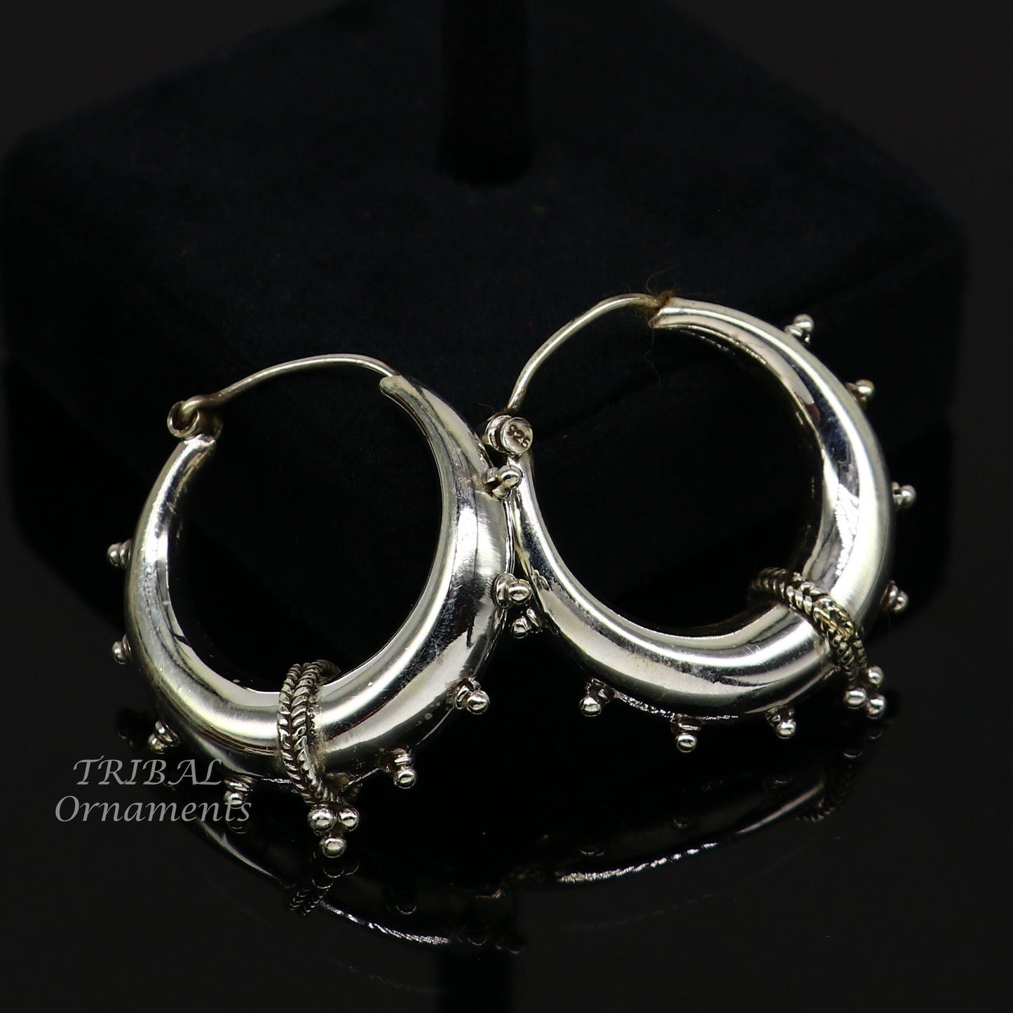 925 sterling silver handmade vintage ethnic style hoops earrings kundal,ethnic gorgeous bali tribal belly dance jewelry from india s1069 - TRIBAL ORNAMENTS