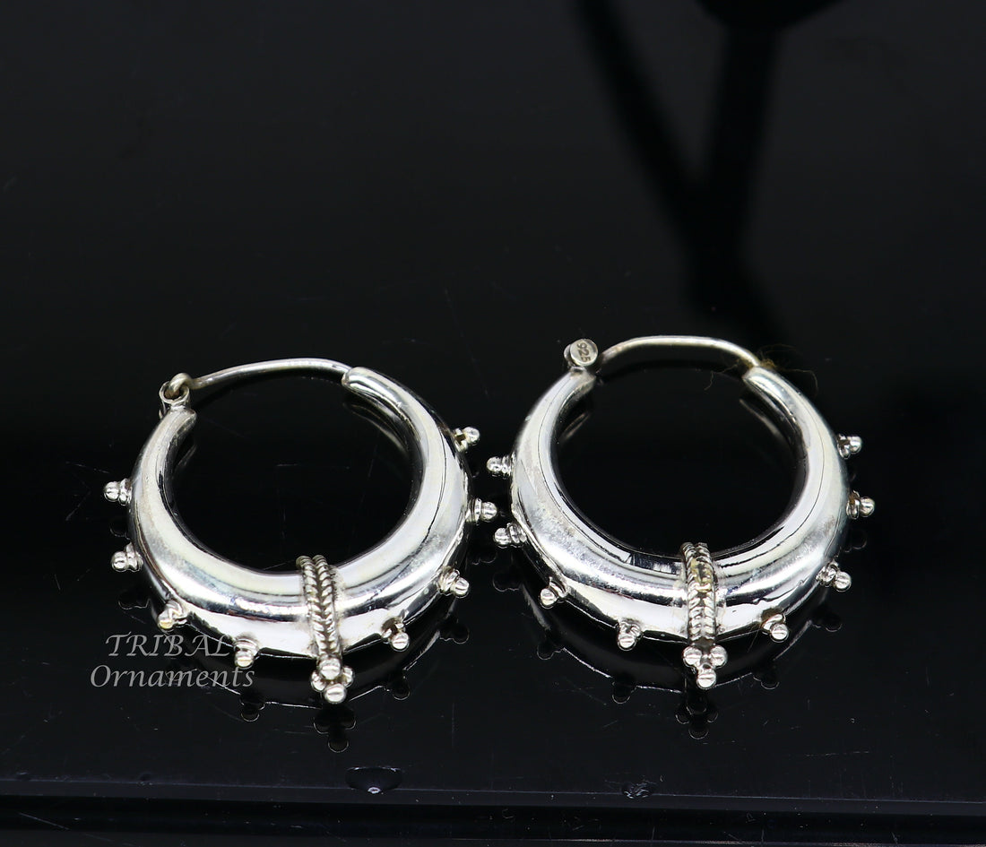 925 sterling silver handmade vintage ethnic style hoops earrings kundal,ethnic gorgeous bali tribal belly dance jewelry from india s1069 - TRIBAL ORNAMENTS