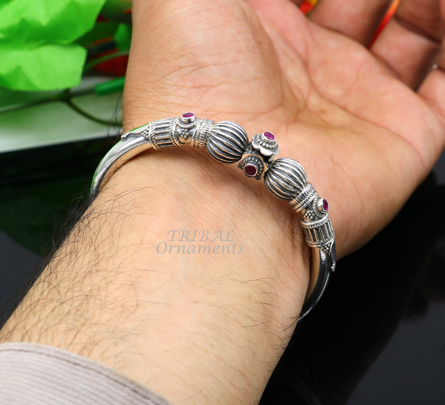 925 sterling silver handmade bangle bracelet kada unique screw locking system best gifting  ethnic tribal india jewelry nsk520 - TRIBAL ORNAMENTS