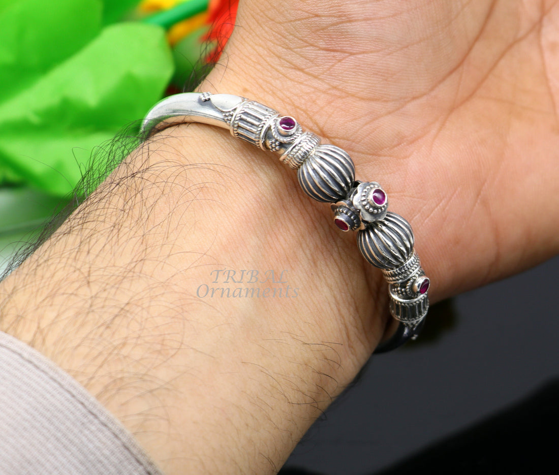 925 sterling silver handmade bangle bracelet kada unique screw locking system best gifting  ethnic tribal india jewelry nsk520 - TRIBAL ORNAMENTS