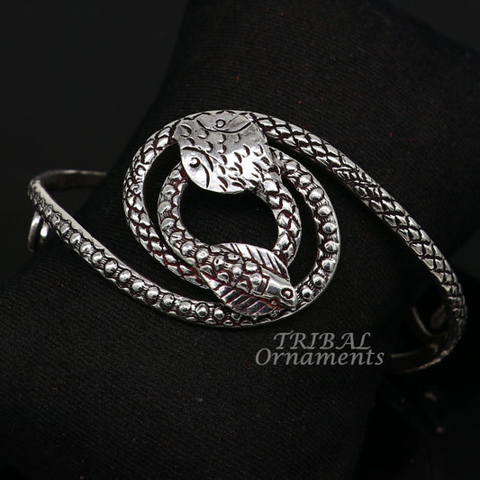 Vintage style unique snake couple design 925 sterling silver cuff bracelet kada, best gifting unisex snake cobra jewelry cuff135 - TRIBAL ORNAMENTS