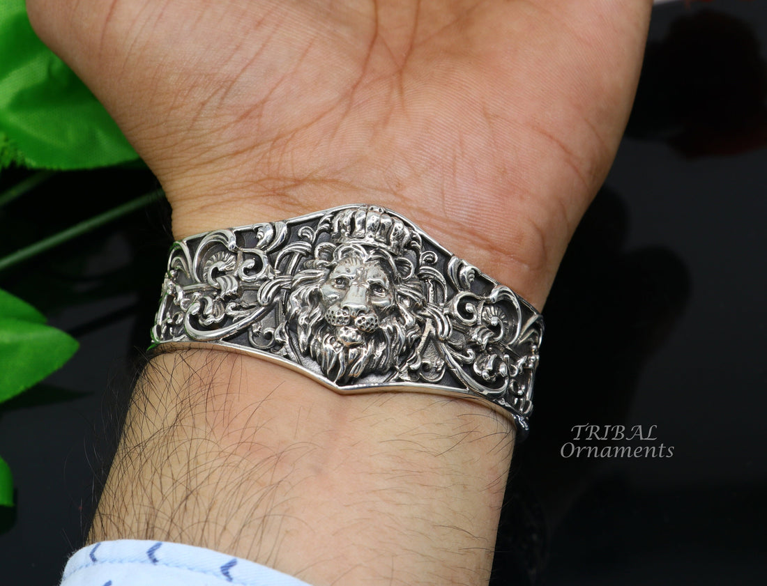 Amazing lion cuff kada 925 sterling silver handmade amazing cuff bracelet silver or gold polished as buyer choice Gcuff99 - TRIBAL ORNAMENTS