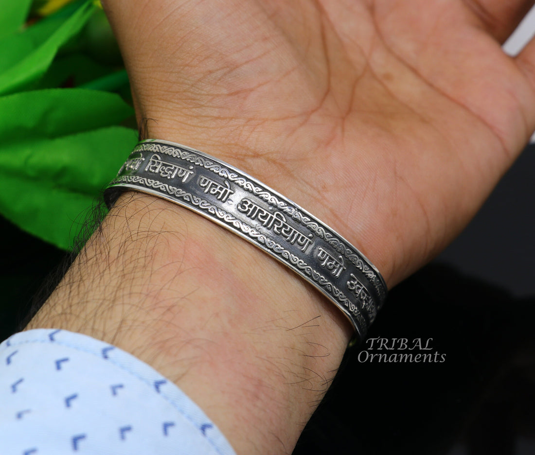 925 sterling silver handmade mantra 'Omkar Mantra' Navkar mantra bracelet kada unisex jain mantra kada jewelry from rajasthan india cuff102 - TRIBAL ORNAMENTS