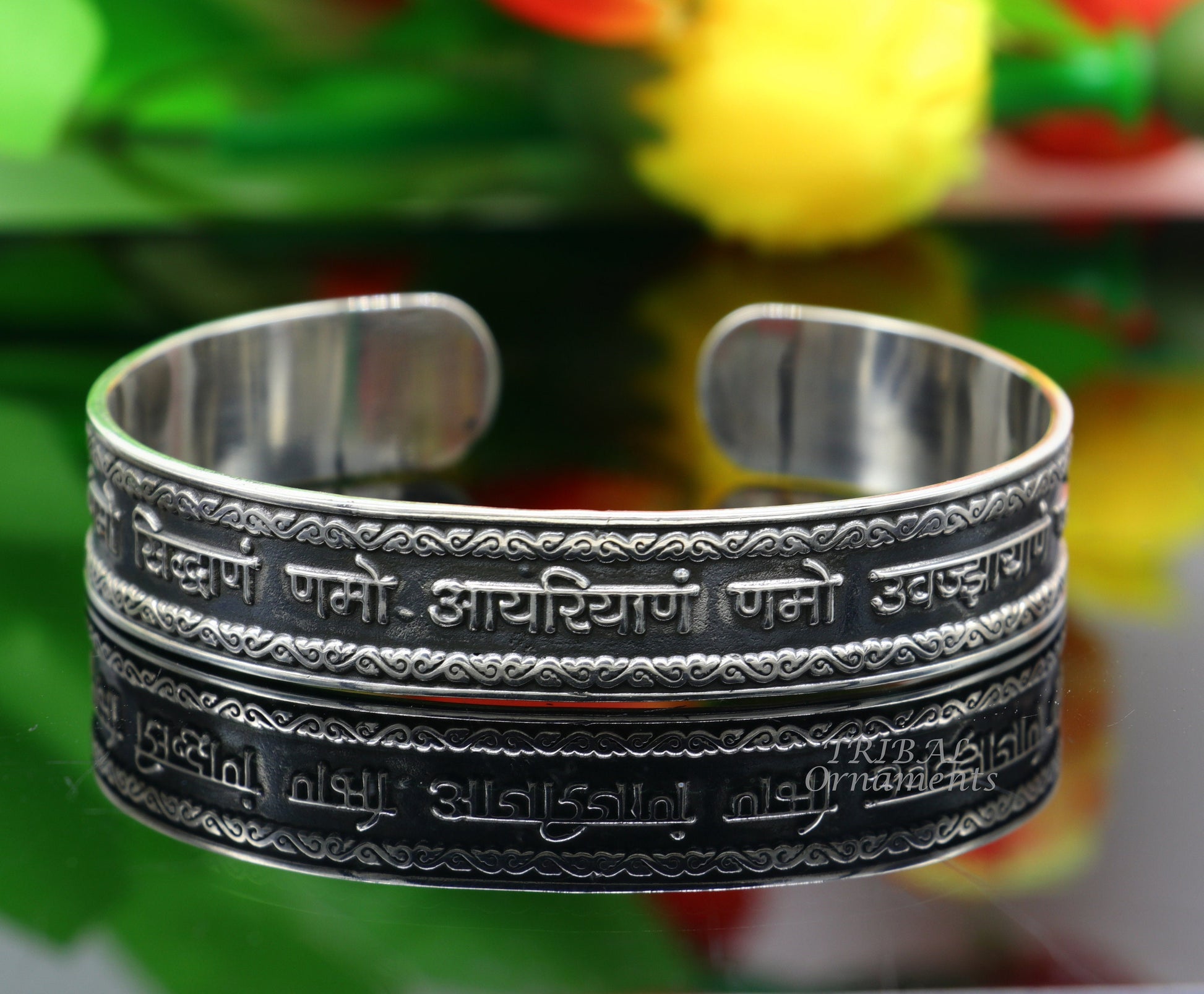 925 sterling silver handmade mantra 'Omkar Mantra' Navkar mantra bracelet kada unisex jain mantra kada jewelry from rajasthan india cuff102 - TRIBAL ORNAMENTS