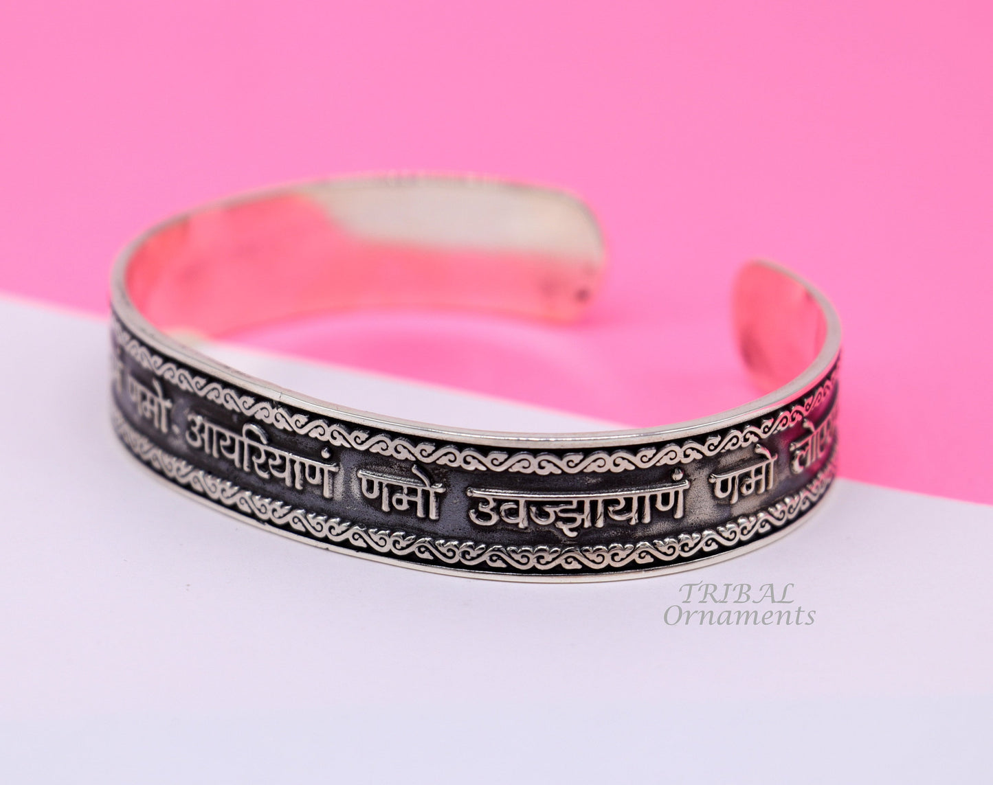 925 sterling silver handmade mantra 'Omkar Mantra' Navkar mantra bracelet kada unisex jain mantra kada jewelry from rajasthan india cuff102 - TRIBAL ORNAMENTS