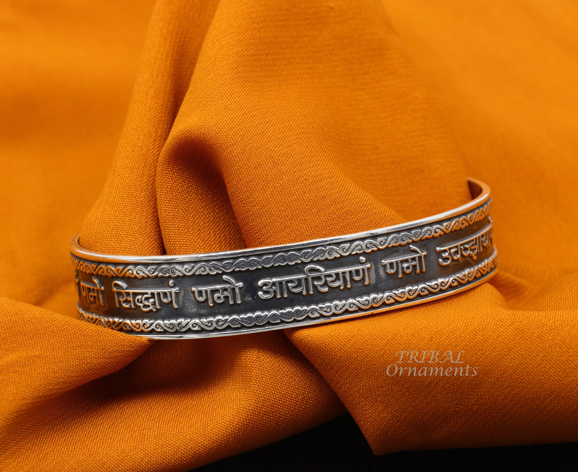 925 sterling silver handmade mantra 'Omkar Mantra' Navkar mantra bracelet kada unisex jain mantra kada jewelry from rajasthan india cuff102 - TRIBAL ORNAMENTS