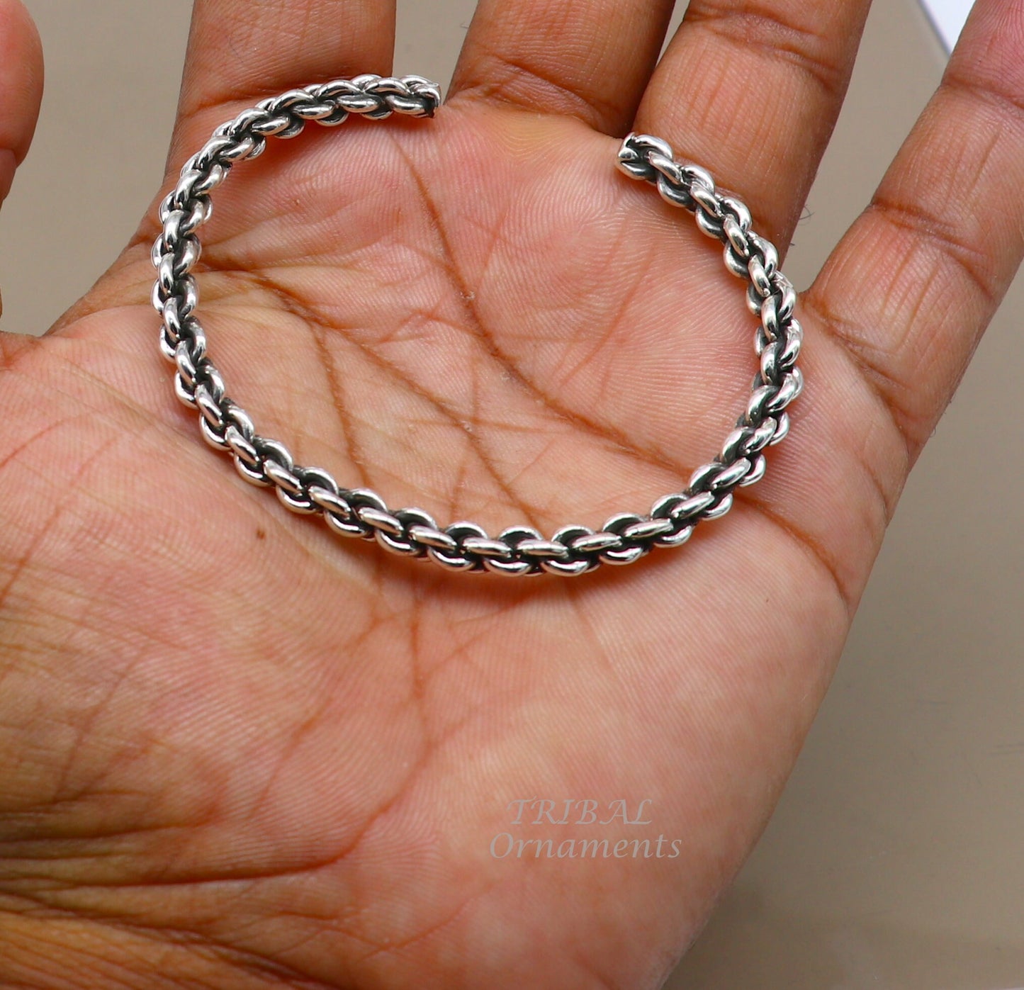 925 sterling silver handmade amazing customized solid bracelet kada, excellent gifting girl's or boy's bracelet stylish gifting kada cuff105 - TRIBAL ORNAMENTS