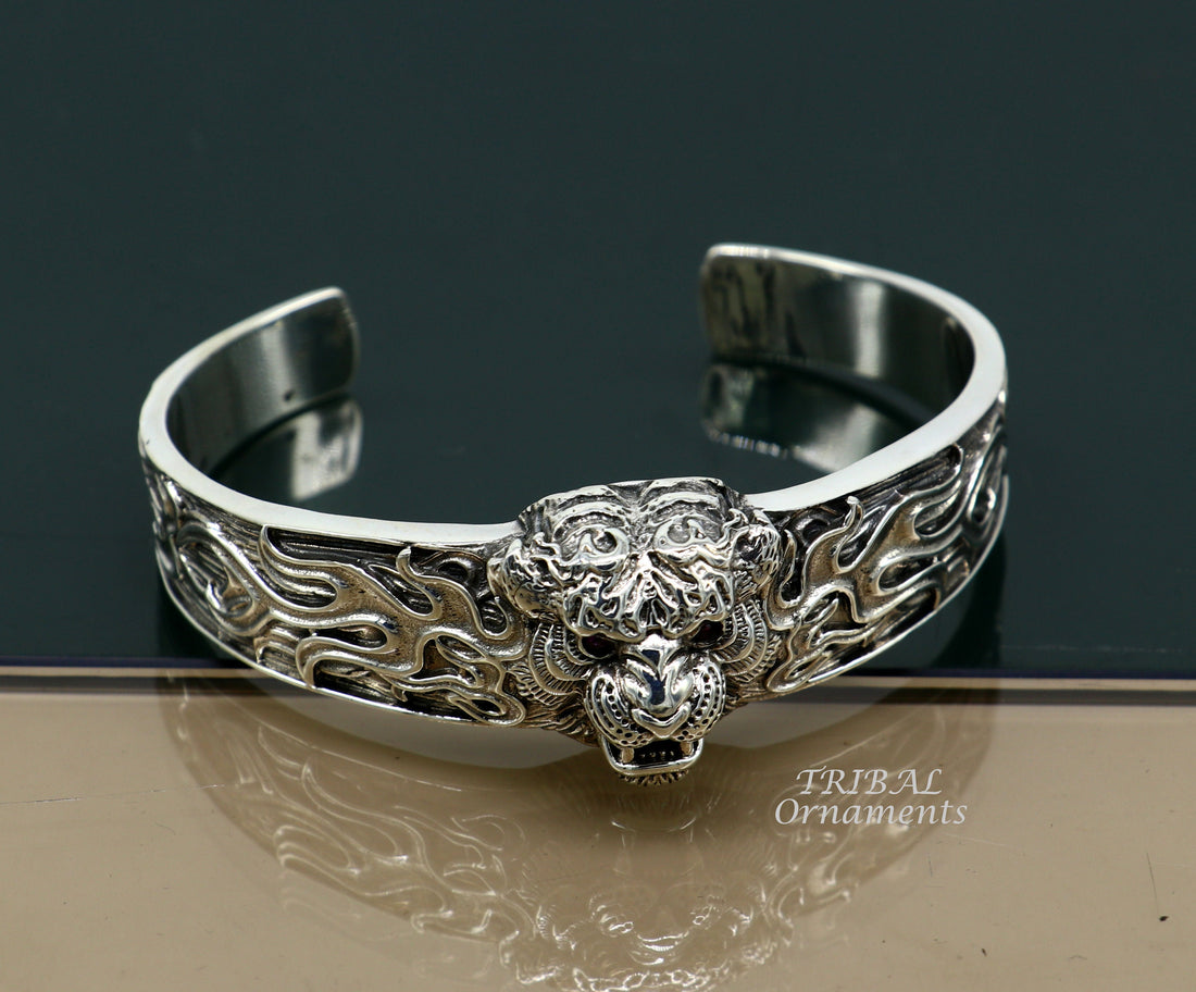 925 Sterling silver handmade excellent lion face solid cuff kada bracelet, amazing bracelet vintage style men's jewelry cuff106 - TRIBAL ORNAMENTS