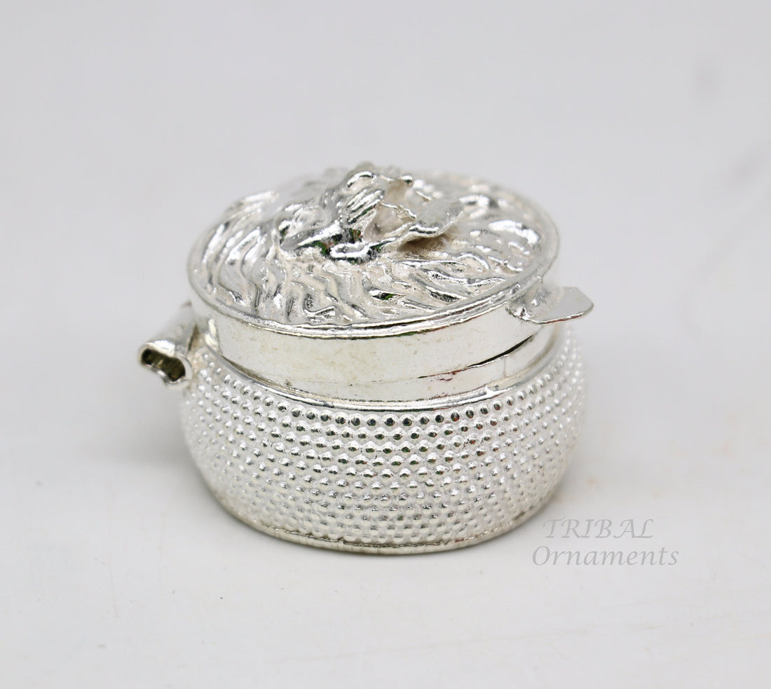 Vintage lion design Sterling silver handmade trinket box, eye kajal box, kumkum box, sindur box, best brides gift stb380 - TRIBAL ORNAMENTS