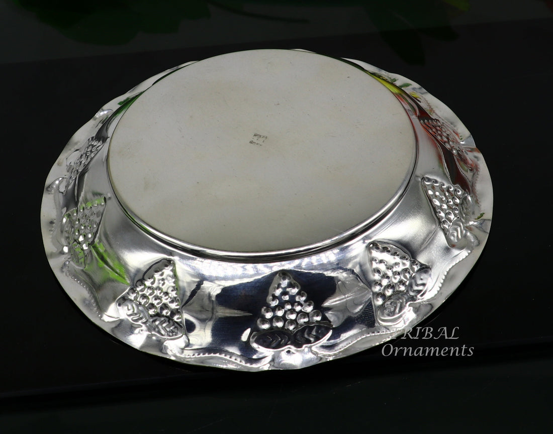 925 sterling silver exclusive handcrafted work light weight Puja tray or plate, puja utensils, silver article, silver thali  sv266 - TRIBAL ORNAMENTS