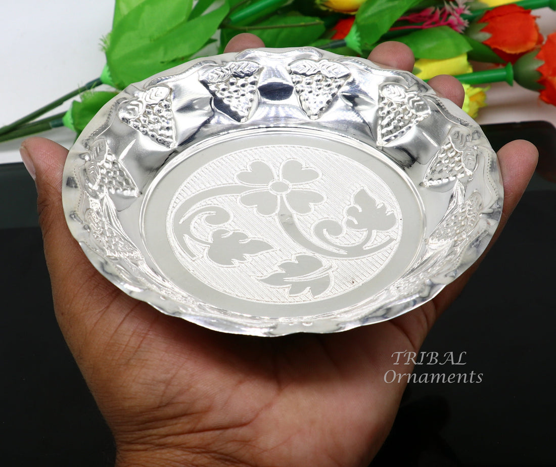 925 sterling silver exclusive handcrafted work light weight Puja tray or plate, puja utensils, silver article, silver thali  sv266 - TRIBAL ORNAMENTS