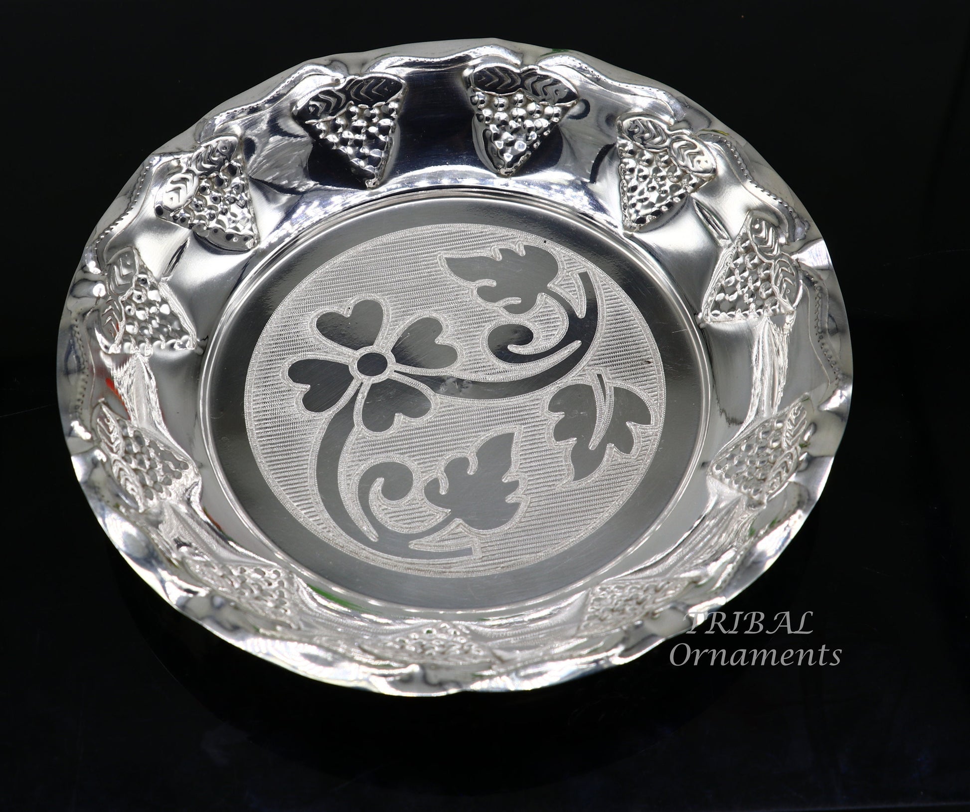 925 sterling silver exclusive handcrafted work light weight Puja tray or plate, puja utensils, silver article, silver thali  sv266 - TRIBAL ORNAMENTS