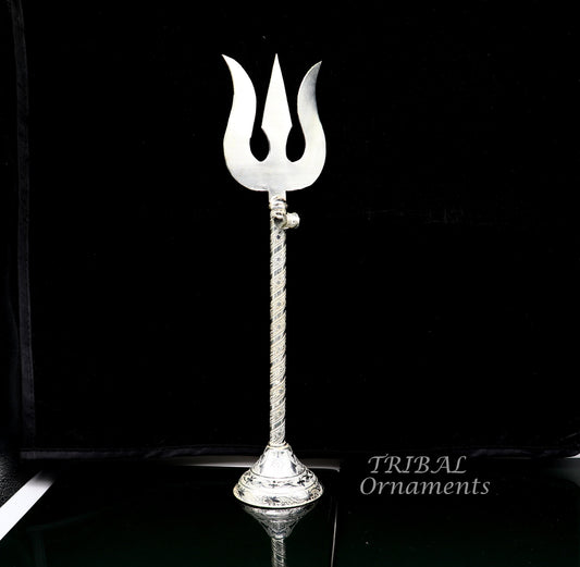 10.5" 925 sterling silver customized lord Shiva trident with small Damaru, silver article, silver temple accessories, shiva trishul su855 - TRIBAL ORNAMENTS