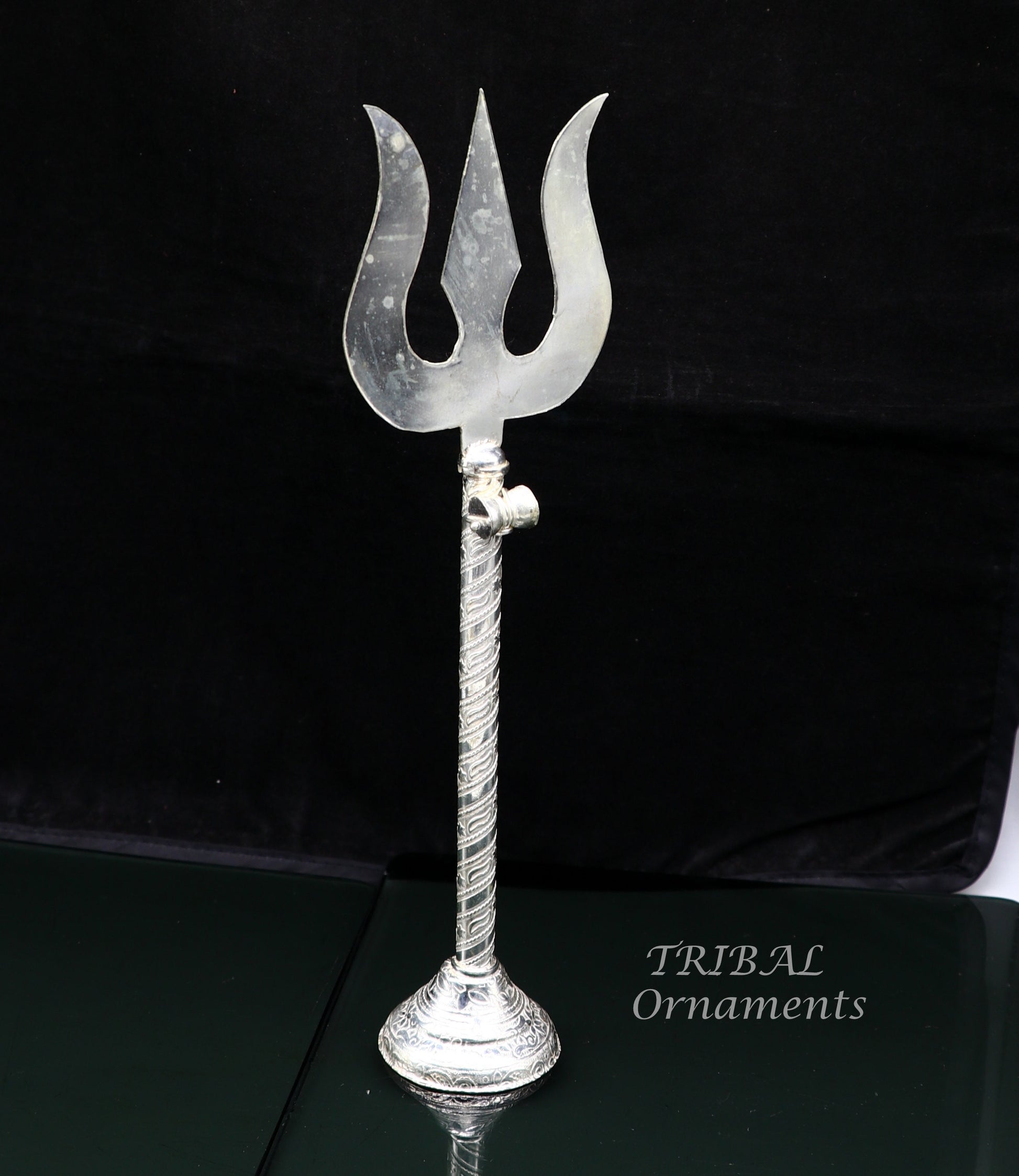 9.5" 925 sterling silver customized lord Shiva trident with small Damaru, silver article, silver temple accessories, shiva trishul su856 - TRIBAL ORNAMENTS