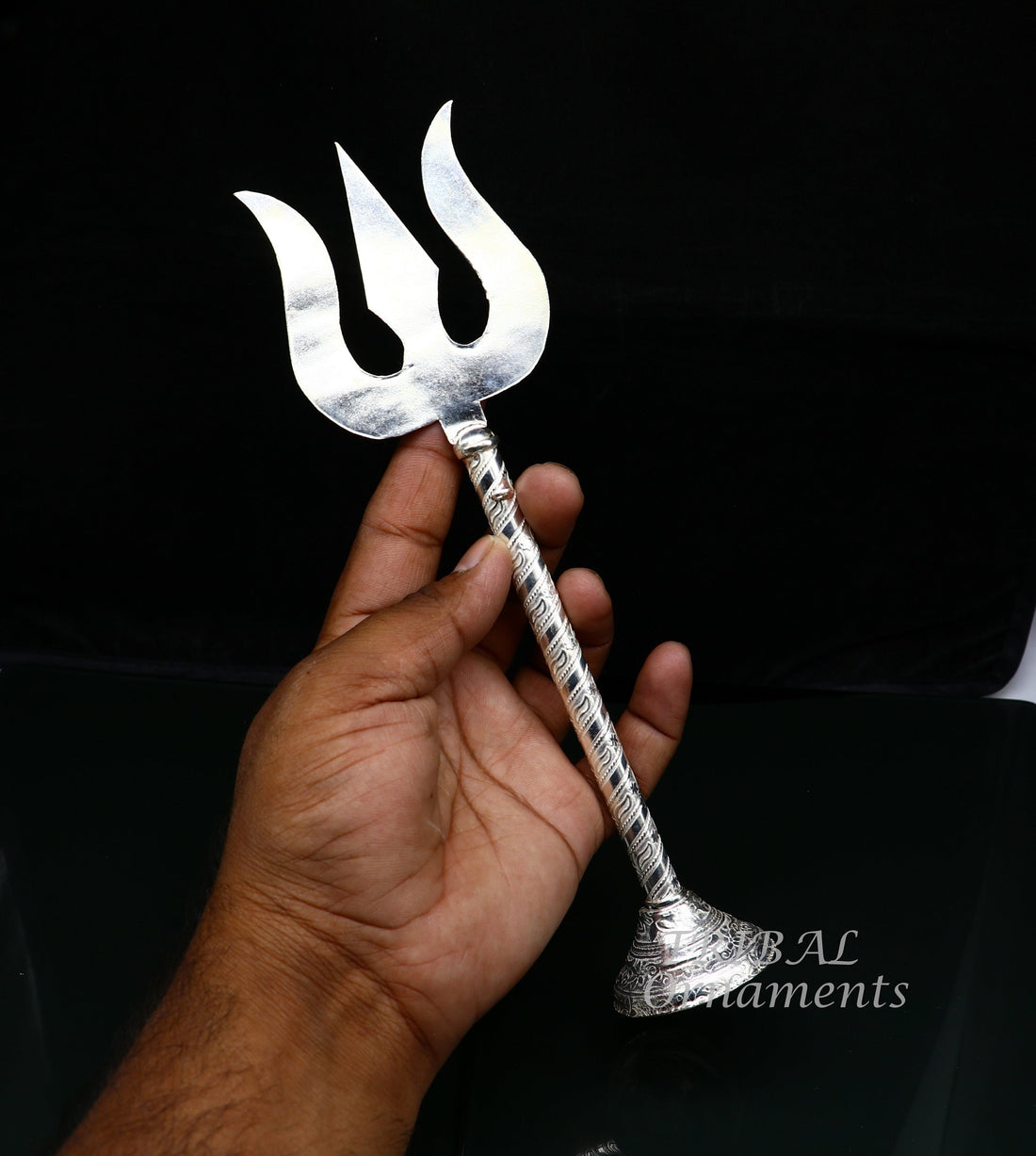 9.5" 925 sterling silver customized lord Shiva trident with small Damaru, silver article, silver temple accessories, shiva trishul su856 - TRIBAL ORNAMENTS