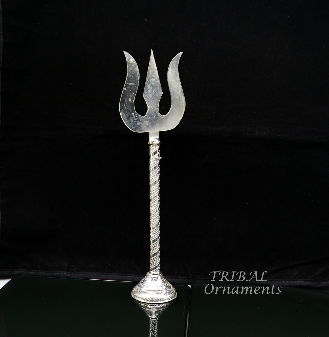 9.5" 925 sterling silver customized lord Shiva trident with small Damaru, silver article, silver temple accessories, shiva trishul su856 - TRIBAL ORNAMENTS