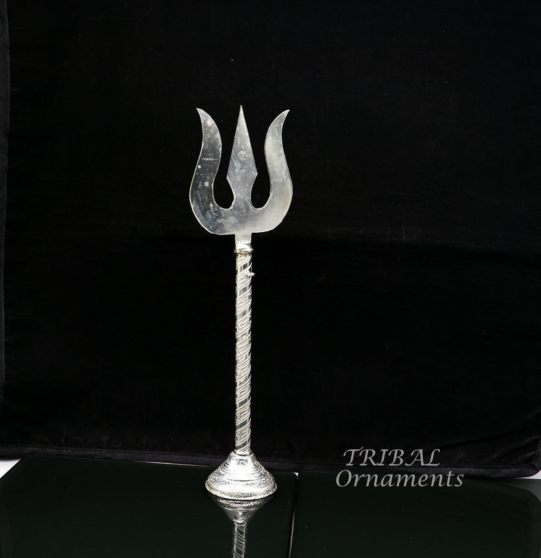 9.5" 925 sterling silver customized lord Shiva trident with small Damaru, silver article, silver temple accessories, shiva trishul su856 - TRIBAL ORNAMENTS