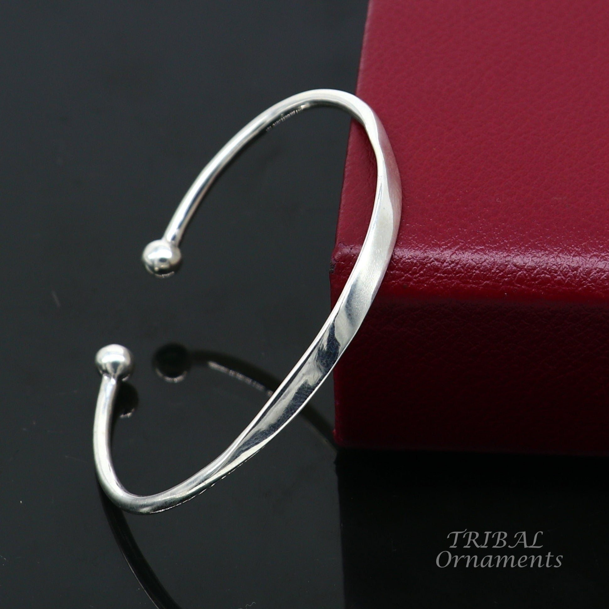 925 sterling silver handmade plain shiny design bangle bracelet cuff kada, excellent gifting plain bracelet stylish gifting kada cuff109 - TRIBAL ORNAMENTS
