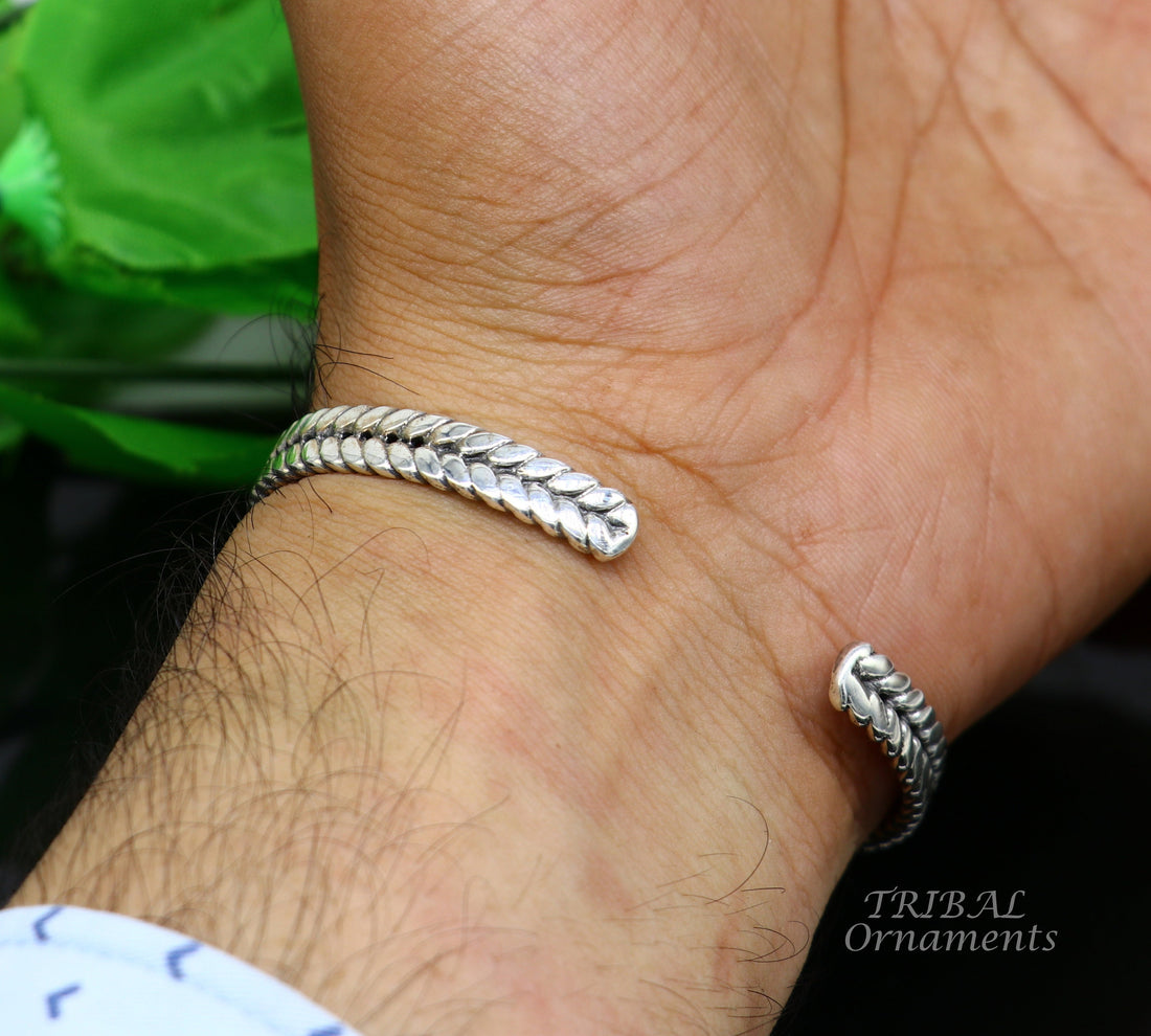 925 sterling silver handmade wheat style adjustable cuff kada bracelet, wrist jewelry for boy's and girl's, best gifting cuff111 - TRIBAL ORNAMENTS