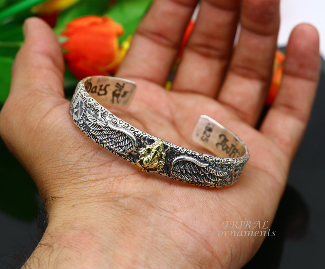 925 sterling silver customized lord Ganesh design adjustable tribal cuff bracelet kada excellent cuff bracelet Tribal ethnic jewelry cuff114 - TRIBAL ORNAMENTS