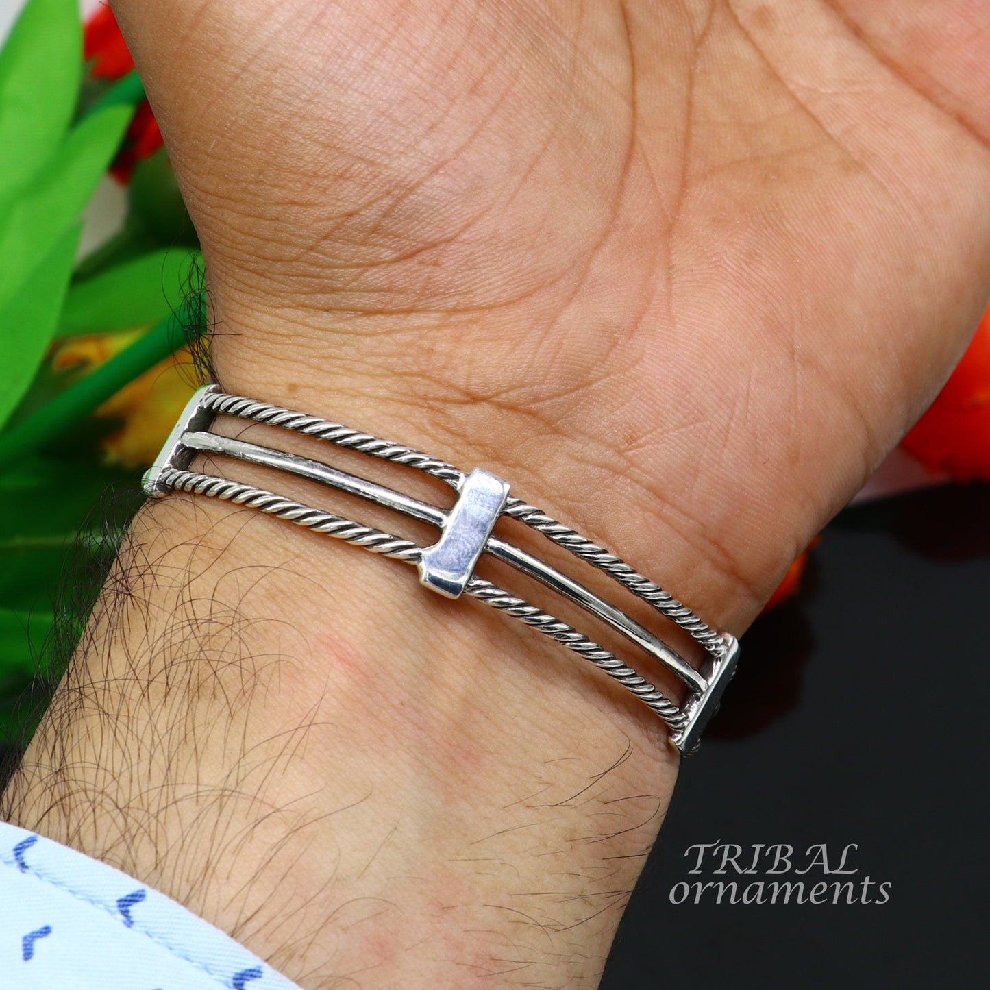 925 sterling silver handcrafted vintage style amazing cuff bangle kada bracelet, best gift for men's and girl's, adjustable kada cuff117 - TRIBAL ORNAMENTS