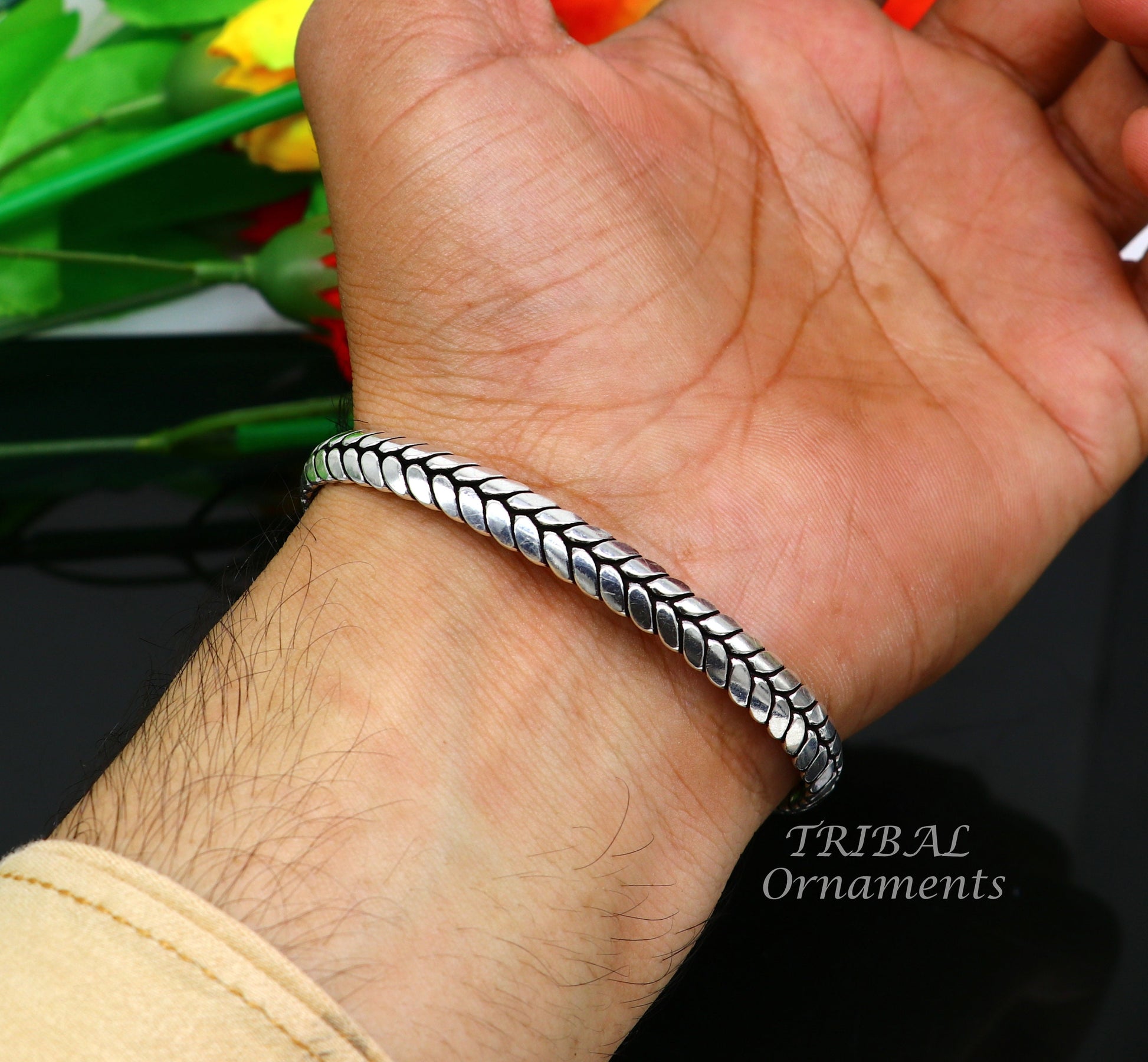 Exclusive custom wheat design 925 sterling silver handmade adjustable cuff kada bangle bracelet, elegant personalized jewelry cuff120 - TRIBAL ORNAMENTS