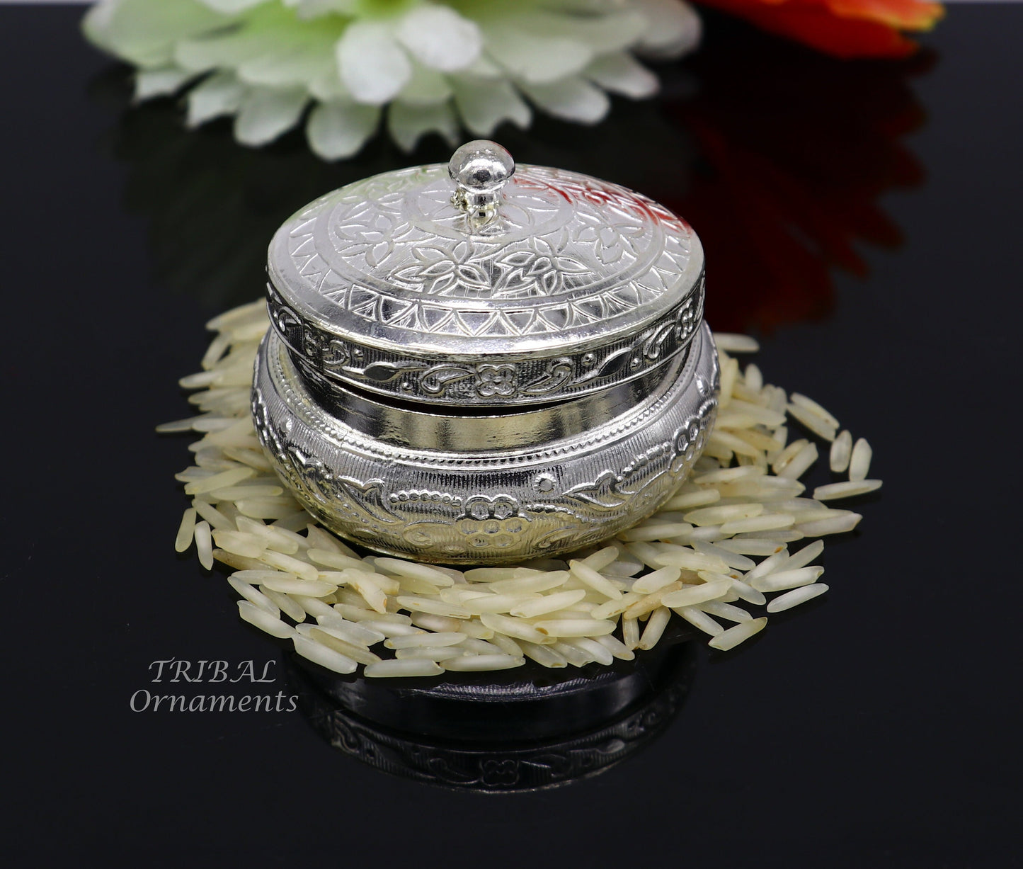 925 sterling silver trinket box, kajal box/casket box bridal polygon shape sindur box collection, container box, eyeliner box gifting stb383 - TRIBAL ORNAMENTS