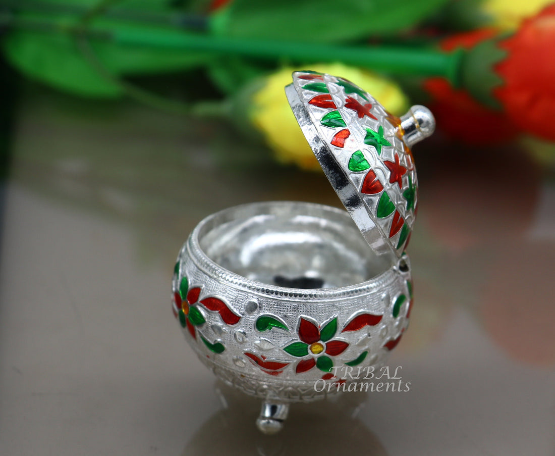 925 sterling silver trinket box, kajal box/casket box bridal polygon shape sindur box collection, container box, eyeliner box gifting stb388 - TRIBAL ORNAMENTS