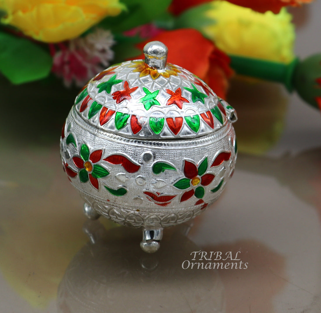 925 sterling silver trinket box, kajal box/casket box bridal polygon shape sindur box collection, container box, eyeliner box gifting stb388 - TRIBAL ORNAMENTS