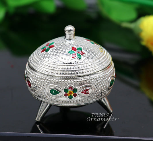 925 sterling silver trinket box, kajal box/casket box bridal shape sindur box collection, container box, eyeliner box gifting stb389 - TRIBAL ORNAMENTS